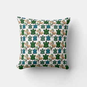 Tropical Sea Turtle Floral Pattern Coastal Ocean Throw Pillow