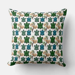 Tropical Sea Turtle Floral Pattern Coastal Ocean Throw Pillow