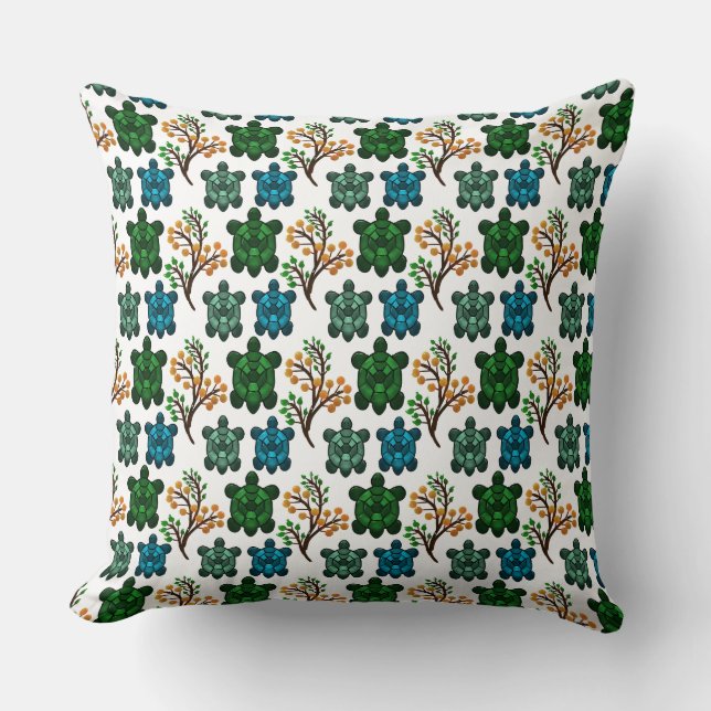 Tropical Sea Turtle Floral Pattern | Coastal Ocean Throw Pillow (Front)