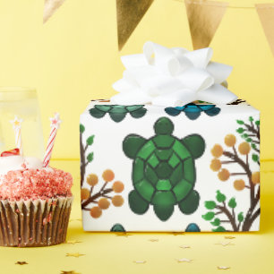 Tropical Sea Turtle Floral Pattern   Coastal Ocean Wrapping Paper