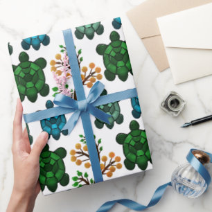 Tropical Sea Turtle Floral Pattern   Coastal Ocean Wrapping Paper