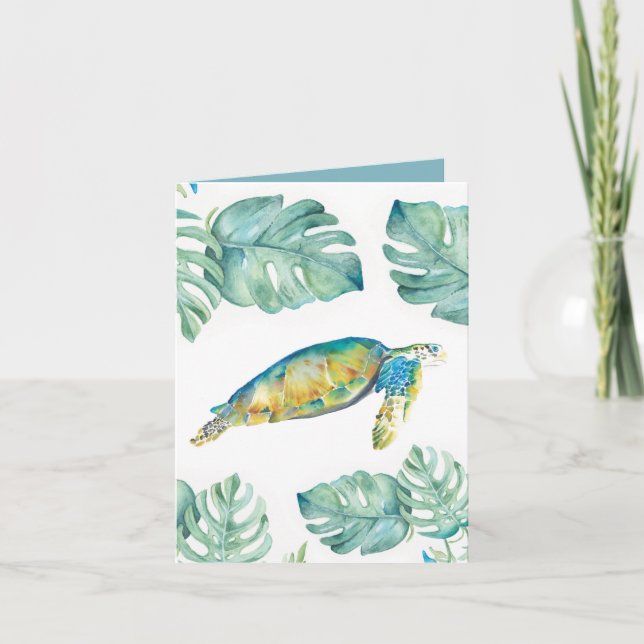 Tropical Sea Turtle in Watercolor Blank Card (Front)