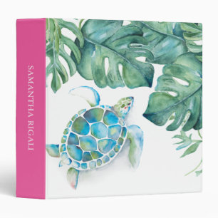 Tropical Sea Turtle Palm Leaf Elegant Binder
