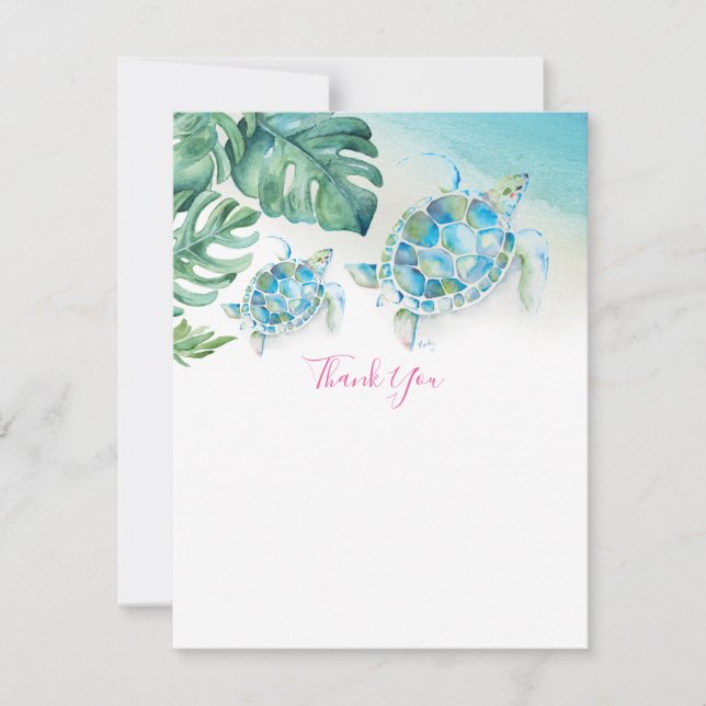 Tropical Sea Turtle Thank You Note Card (Front)