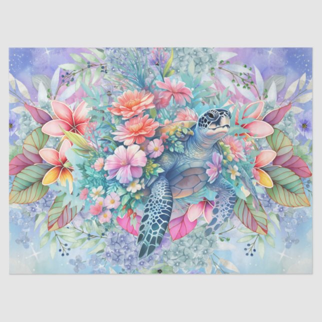 Tropical Sea Turtle & Watercolor Florals Tissue Paper (Front)