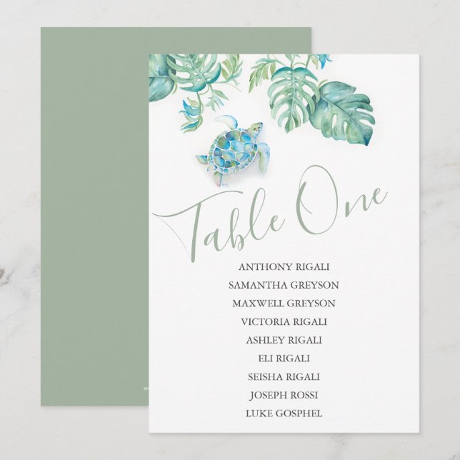 Tropical Sea Turtle Wedding Seating Chart Invitation (Front/Back)