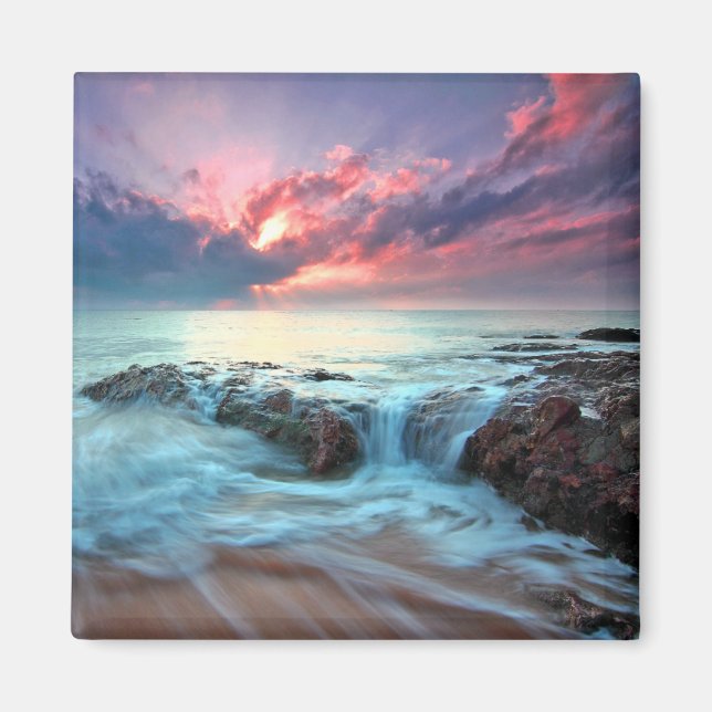 Tropical Sea Wave Beach Colourful Sunset Magnet (Front)