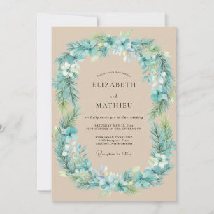 Tropical Seafoam Aqua Leafy Wedding Invitation