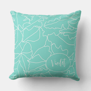 Tropical Seafoam Green for Girls with Name Throw Pillow