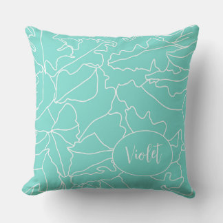 Tropical Seafoam Green for Girls with Name Throw Pillow