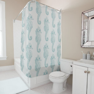 Tropical Seahorses, Seahorse Pattern - Blue Grey