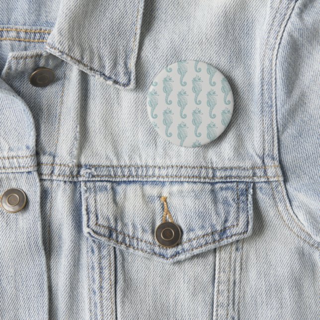 Tropical Seahorses, Seahorse Pattern - Blue Grey 2 Inch Round Button (In Situ)