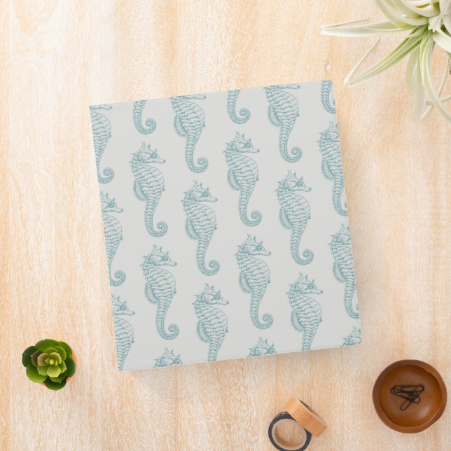 Tropical Seahorses, Seahorse Pattern - Blue Grey Binder (In Situ)