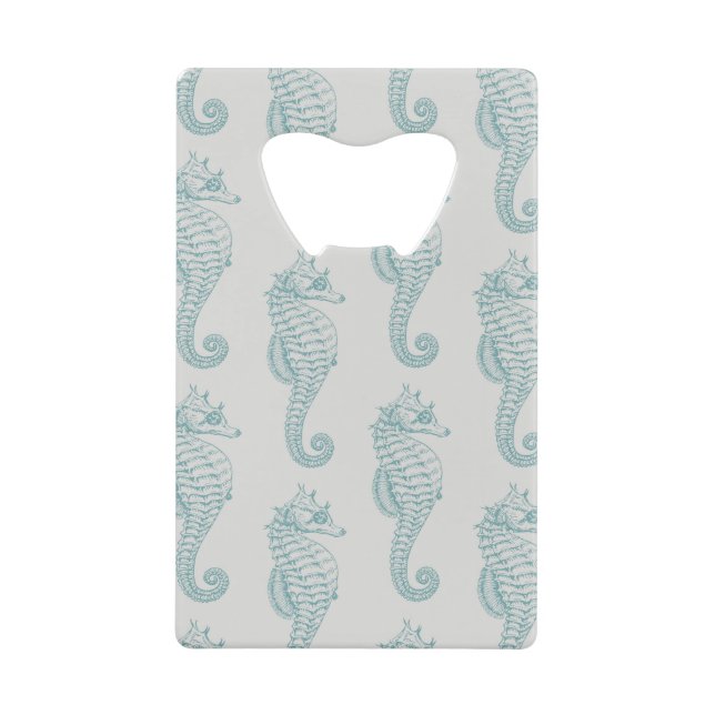 Tropical Seahorses, Seahorse Pattern - Blue Grey Credit Card Bottle Opener (Front)