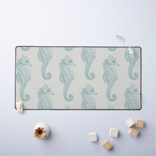 Tropical Seahorses, Seahorse Pattern - Blue Grey Desk Mat