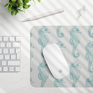 Tropical Seahorses, Seahorse Pattern - Blue Grey Mouse Pad