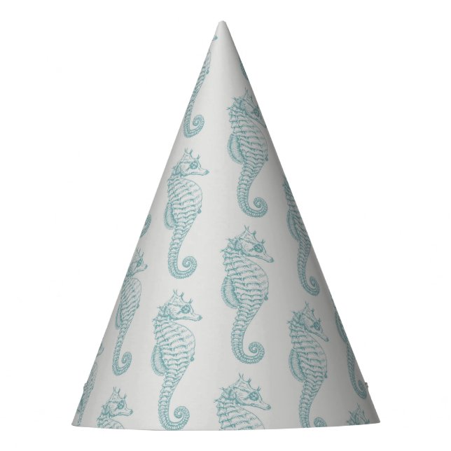 Tropical Seahorses, Seahorse Pattern - Blue Grey Party Hat (Front)
