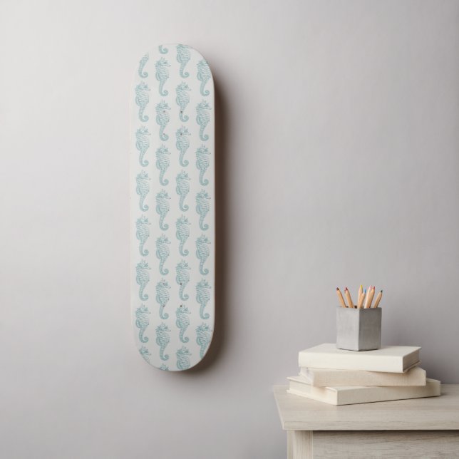 Tropical Seahorses, Seahorse Pattern - Blue Grey Skateboard (Wall Art)