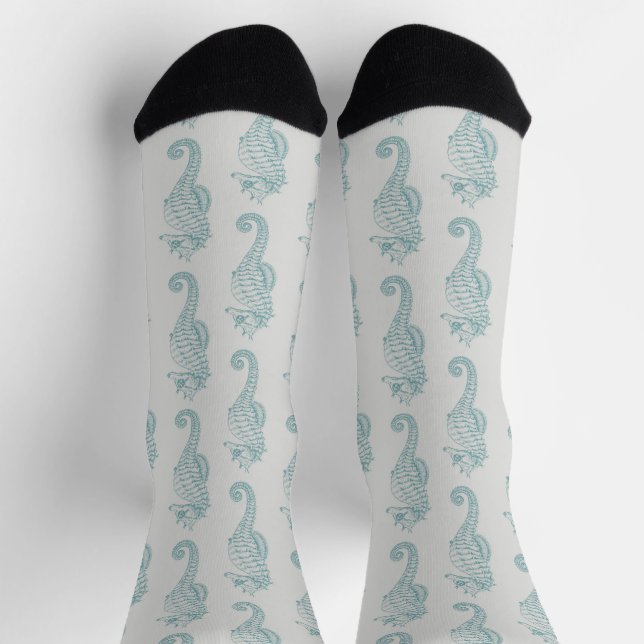 Tropical Seahorses, Seahorse Pattern - Blue Grey Socks (Top)