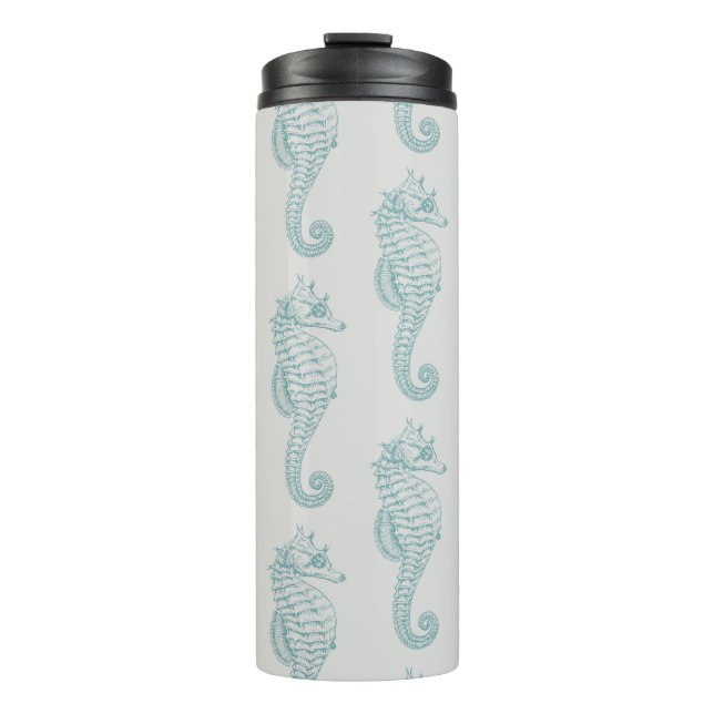 Tropical Seahorses, Seahorse Pattern - Blue Grey Thermal Tumbler (Front)