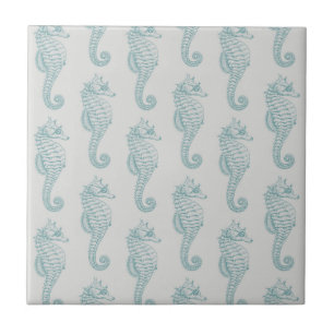 Tropical Seahorses, Seahorse Pattern - Blue Grey Tile