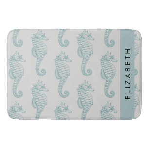 Tropical Seahorses, Seahorse Pattern, Your Name Bath Mat