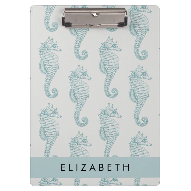 Tropical Seahorses, Seahorse Pattern, Your Name Clipboard (Front)
