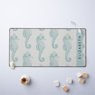 Tropical Seahorses, Seahorse Pattern, Your Name Desk Mat