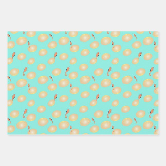 Tropical Seahorses wrapping paper (Front)