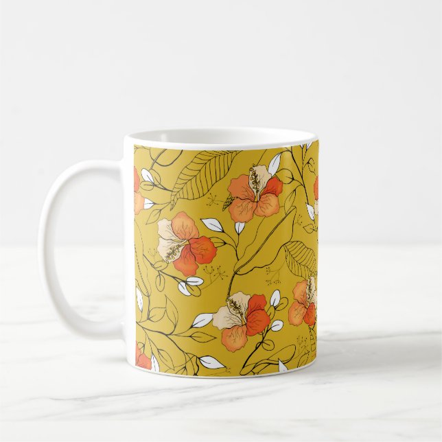 Tropical seamless flower and leaves pattern coffee mug (Left)