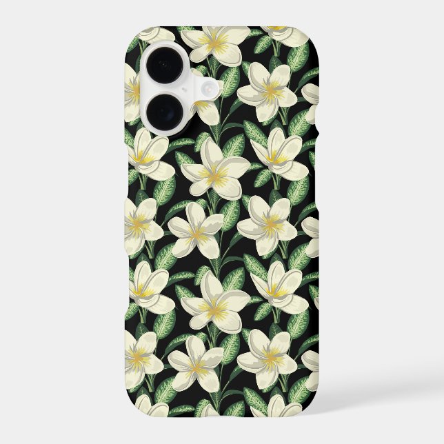 Tropical seamless pattern white flowers green leaf (Back)