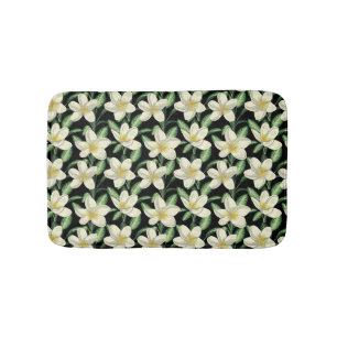 Tropical seamless pattern white flowers green leaf bath mat