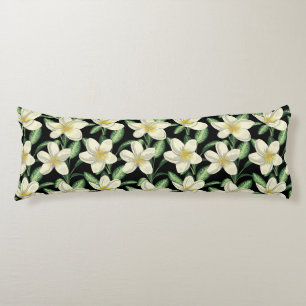 Tropical seamless pattern white flowers green leaf body pillow