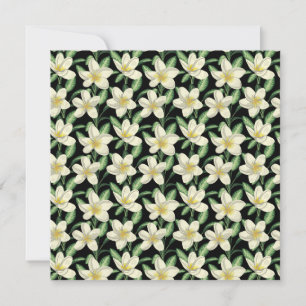 Tropical seamless pattern white flowers green leaf card