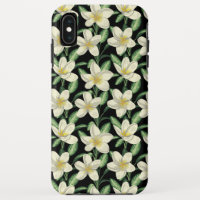 Tropical seamless pattern white flowers green leaf