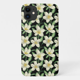 Tropical seamless pattern white flowers green leaf iPhone 11 case