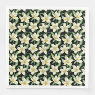 Tropical seamless pattern white flowers green leaf napkin
