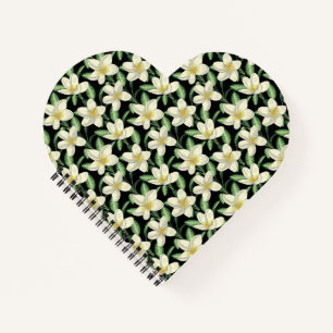 Tropical seamless pattern white flowers green leaf notebook