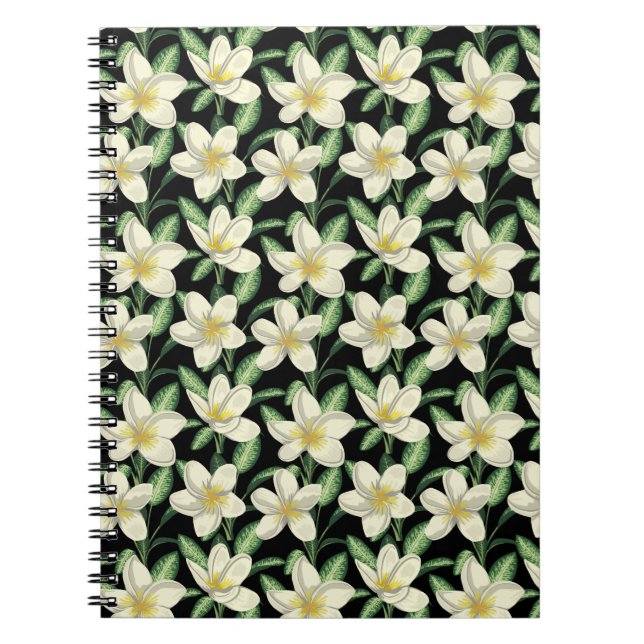 Tropical seamless pattern white flowers green leaf notebook (Front)