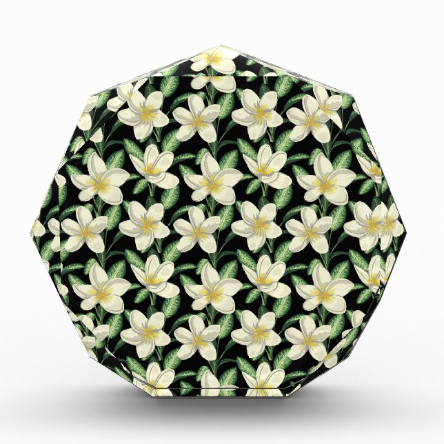 Tropical seamless pattern white flowers green leaf photo block (Front)