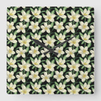 Tropical seamless pattern white flowers green leaf