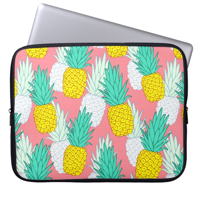 Tropical seamless pattern with exotic pineapples.  laptop sleeve (Front)