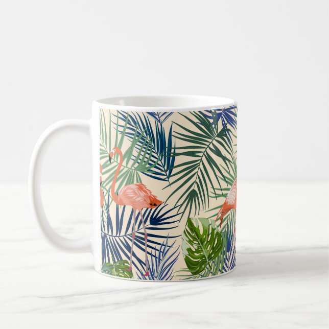 Tropical seamless pattern with flamingo. Botany de Coffee Mug (Left)