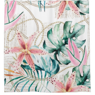 Tropical seamless pattern with orchids leaves and