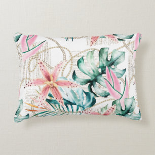 Tropical seamless pattern with orchids leaves and  accent pillow