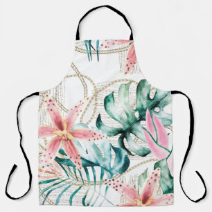 Tropical seamless pattern with orchids leaves and apron