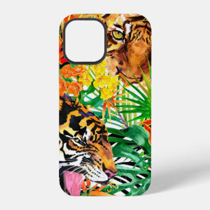 tropical seamless pattern with tiger. watercolor j iPhone 12 case