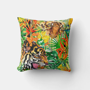 tropical seamless pattern with tiger. watercolor j throw pillow