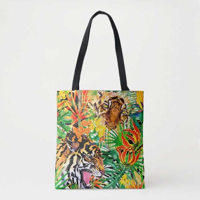 tropical seamless pattern with tiger. watercolor j tote bag (Front)
