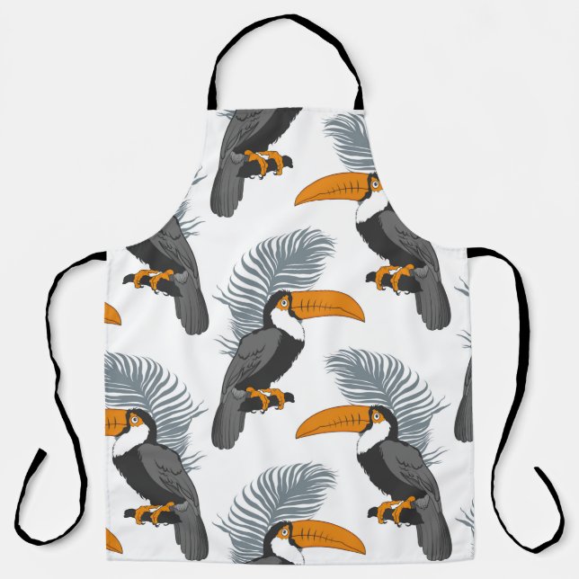 Tropical seamless pattern with toucans and leafs.  apron (Front)